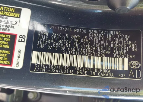 2010 Toyota Corolla Le from USA, damaged, VIN 2T1BU4EE2AC311686